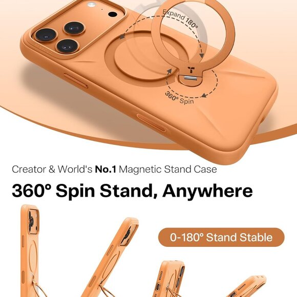 TORRAS Q3 Silicone 360 Spin for iPhone 17 Pro Case with Stand, Fit for MagSafe, - Picture 4 of 10
